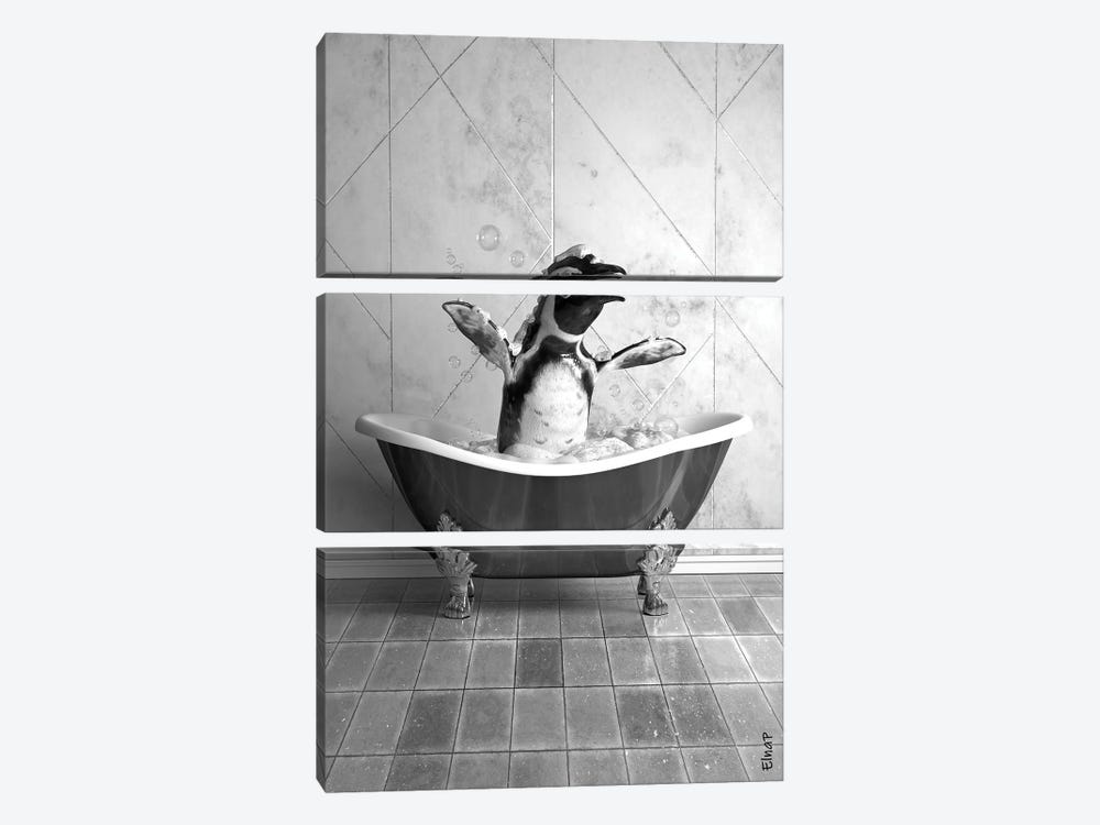 Penguin In Tub by Jauffrey Philippe 3-piece Canvas Artwork