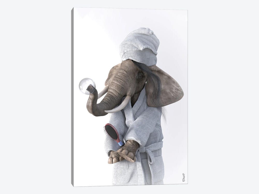 Elephant Bathroom Print by Jauffrey Philippe 1-piece Canvas Art