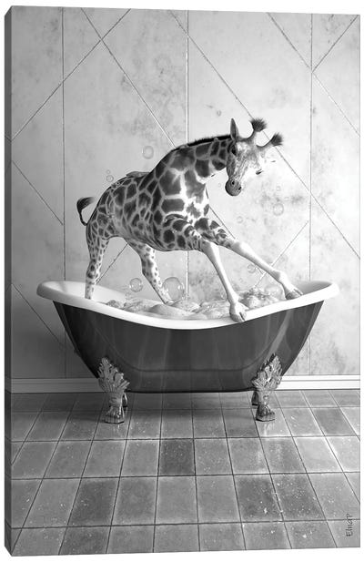 Giraffe In Tub Canvas Art Print - Jauffrey Philippe