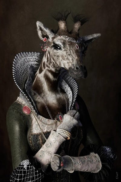 Giraffes: Vintage Renaissance Giraffe Portrait by Jauffrey Philippe
