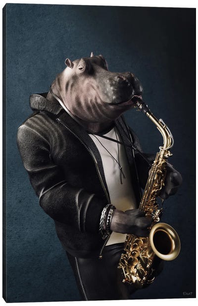 Vintage Renaissance Hippopotamus Portrait Canvas Art Print - Saxophone Art