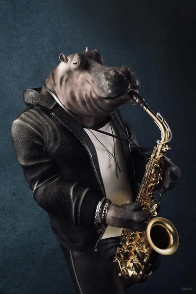 Hippopotamuses: Vintage Renaissance Hippopotamus Portrait by Jauffrey Philippe