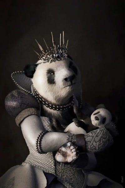 Crowns: Vintage Renaissance Panda Portrait by Jauffrey Philippe
