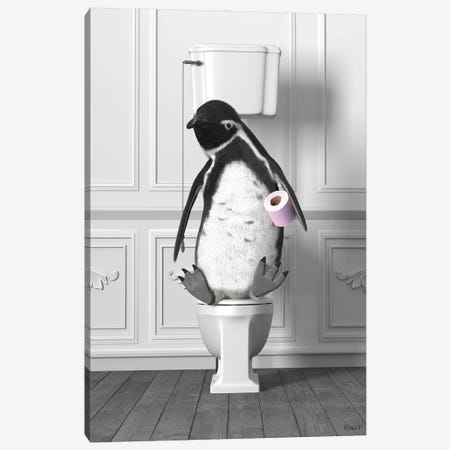Penguin In The Toilet Canvas Print #JFY11} by Jauffrey Philippe Canvas Wall Art