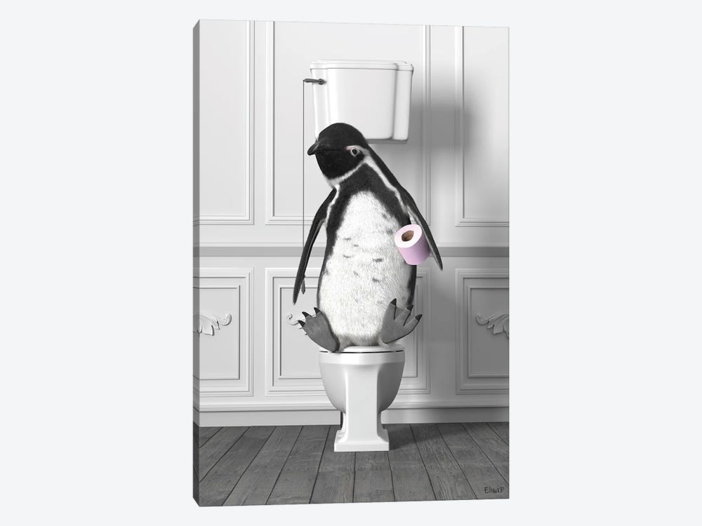Penguin In The Toilet by Jauffrey Philippe 1-piece Canvas Wall Art