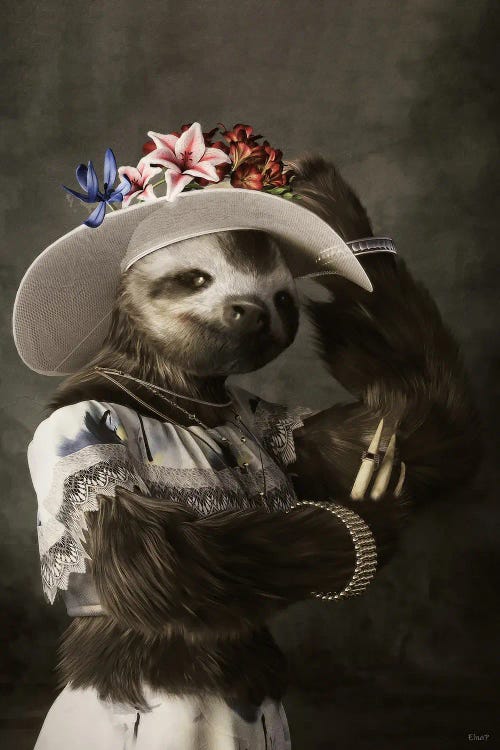 Vintage Renaissance Sloth Portrait