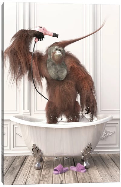 Orangutans In The Bath Canvas Art Print - Orangutan Art