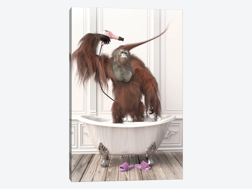 Orangutans In The Bath by Jauffrey Philippe 1-piece Canvas Print