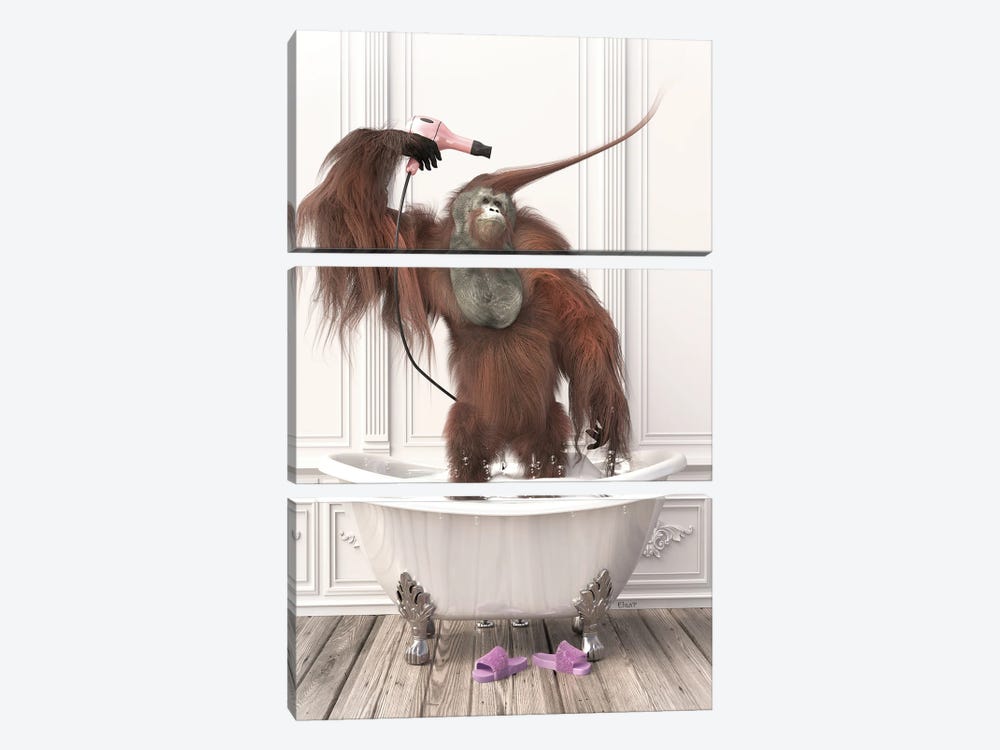 Orangutans In The Bath by Jauffrey Philippe 3-piece Canvas Art Print