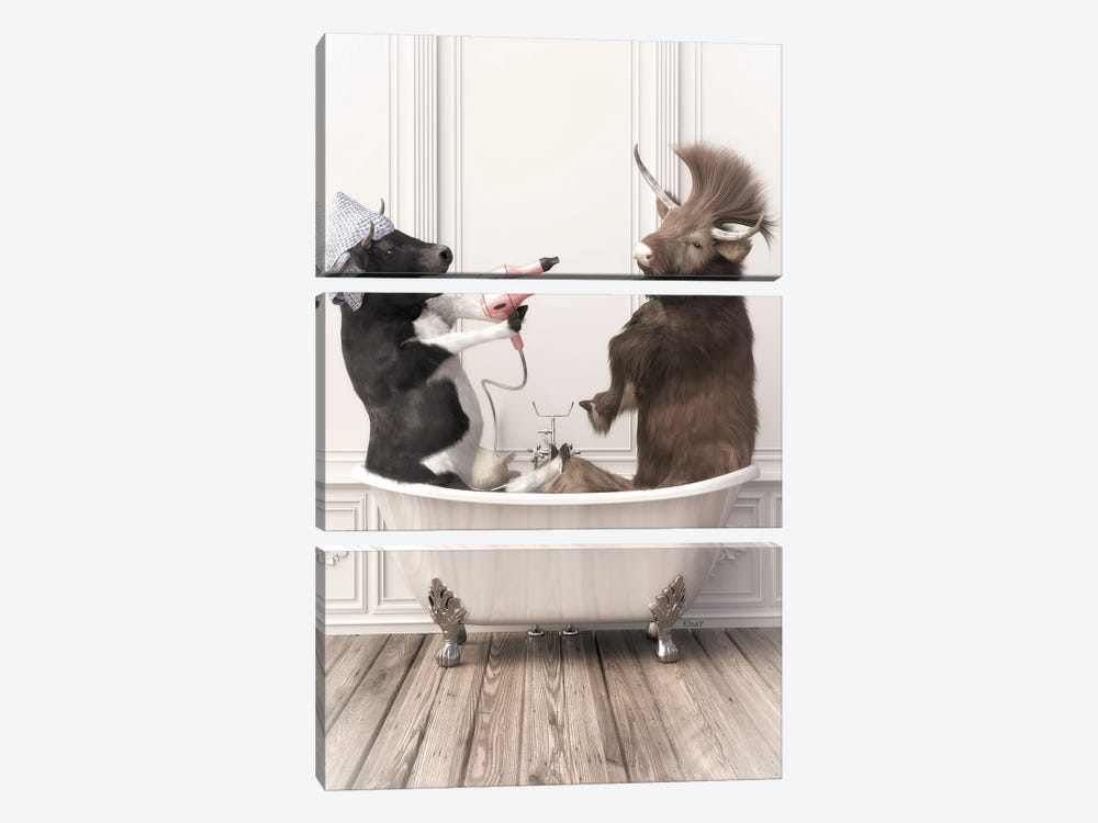 Cows In The Bath by Jauffrey Philippe 3-piece Canvas Artwork