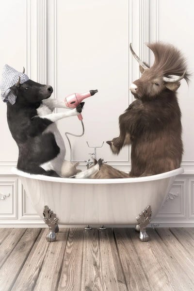 Bathroom Humor: Cows In The Bath by Jauffrey Philippe