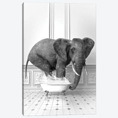 Elephant In The Bath Black And White Canvas Print #JFY15} by Jauffrey Philippe Art Print