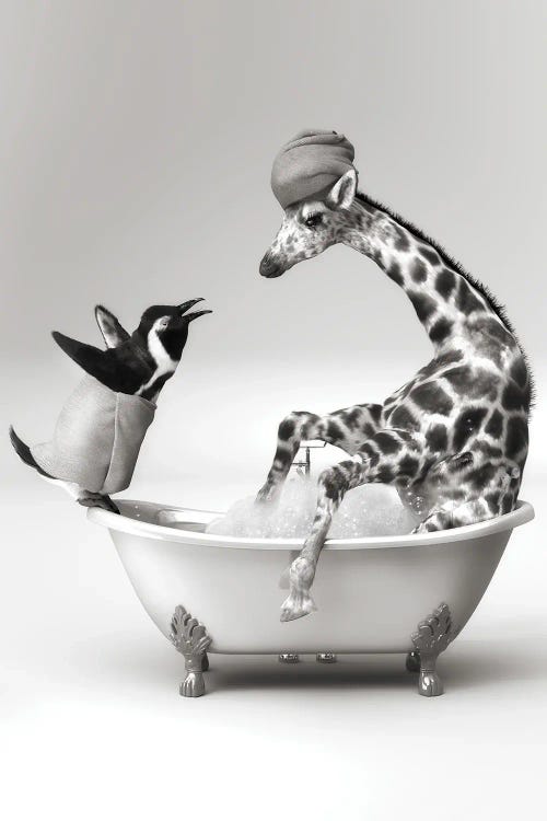 Penguin And Giraffe In The Bath