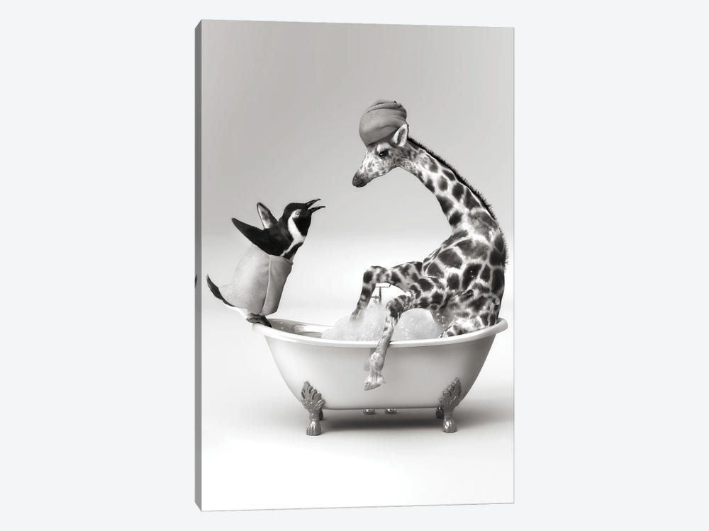 Penguin And Giraffe In The Bath by Jauffrey Philippe 1-piece Canvas Art Print