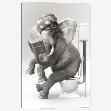 The Elephant In The Toilet With A Book Canvas Print #JFY19} by Jauffrey Philippe Canvas Art