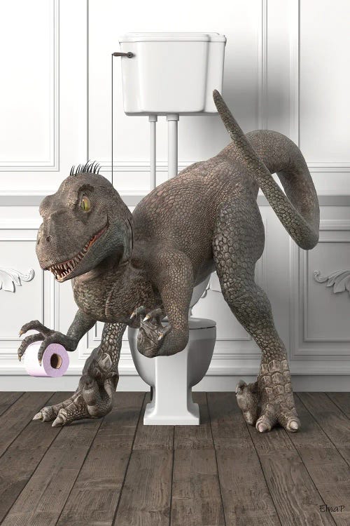 Velociraptor In The Toilet by Jauffrey Philippe wall art