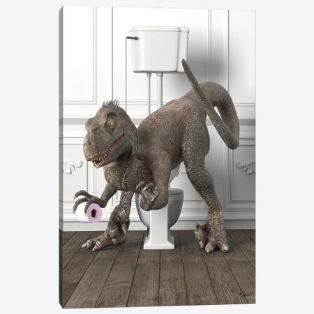 Velociraptor In The Toilet Canvas Print #JFY1} by Jauffrey Philippe Art Print