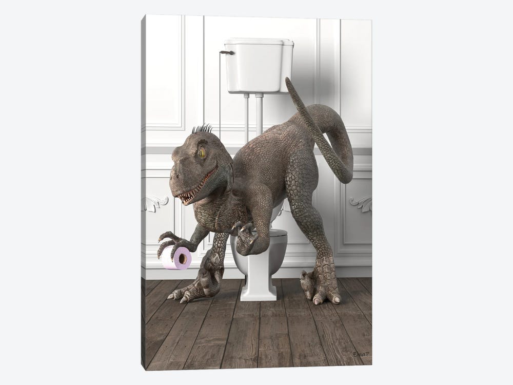 Velociraptor In The Toilet by Jauffrey Philippe 1-piece Canvas Wall Art