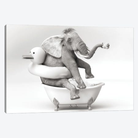 The Elephant In The Bathroom That Plays Canvas Print #JFY20} by Jauffrey Philippe Canvas Art Print
