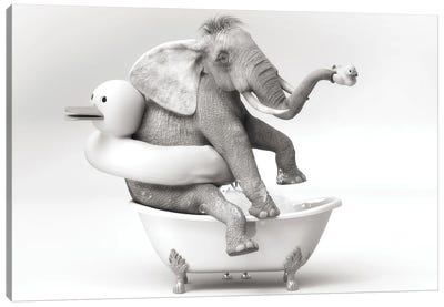 The Elephant In The Bathroom That Plays Canvas Art Print - Jauffrey Philippe