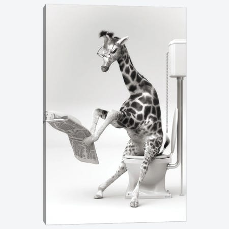 Giraffe In The Toilet Canvas Print #JFY23} by Jauffrey Philippe Canvas Print
