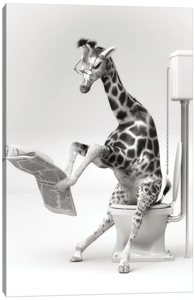 Giraffe In The Toilet Canvas Art Print - Jauffrey Philippe