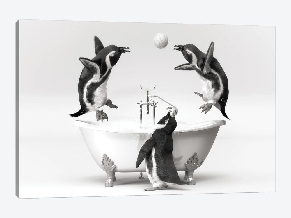 Penguin In The Bath That Plays by Jauffrey Philippe 1-piece Canvas Wall Art