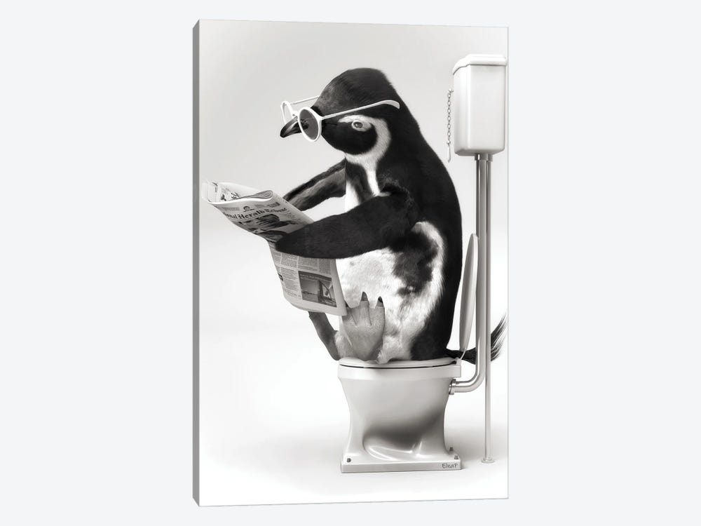 Penguin In The Toilet Black And White by Jauffrey Philippe 1-piece Art Print