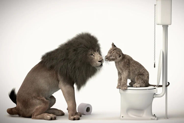 Lion And Baby On The Toilet