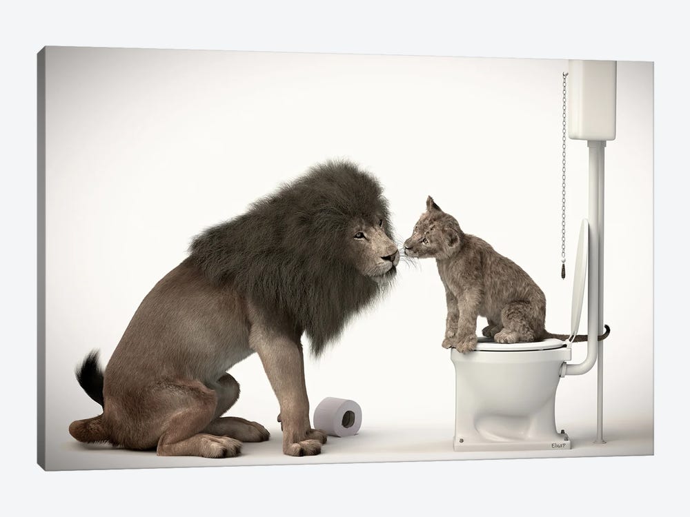 Lion And Baby On The Toilet by Jauffrey Philippe 1-piece Canvas Wall Art