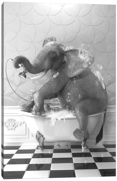 Elephant On The Bath Canvas Art Print - Jauffrey Philippe