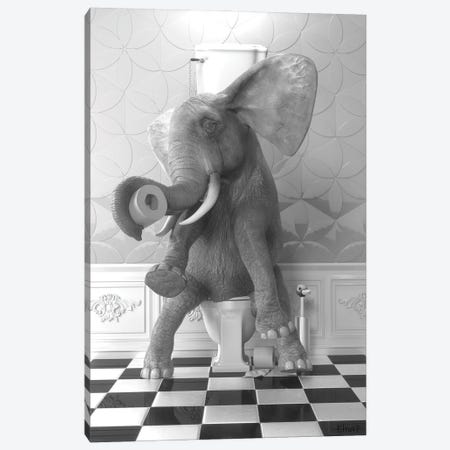 Elephant On The Toilet Canvas Print #JFY30} by Jauffrey Philippe Canvas Artwork