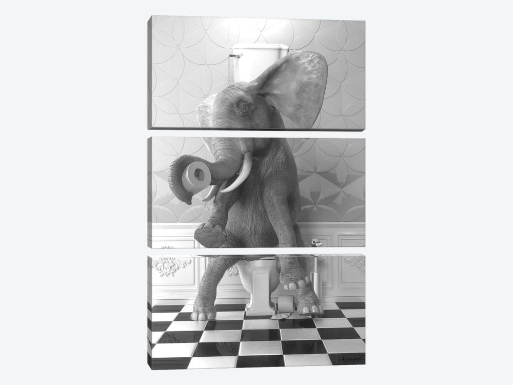 Elephant On The Toilet by Jauffrey Philippe 3-piece Art Print