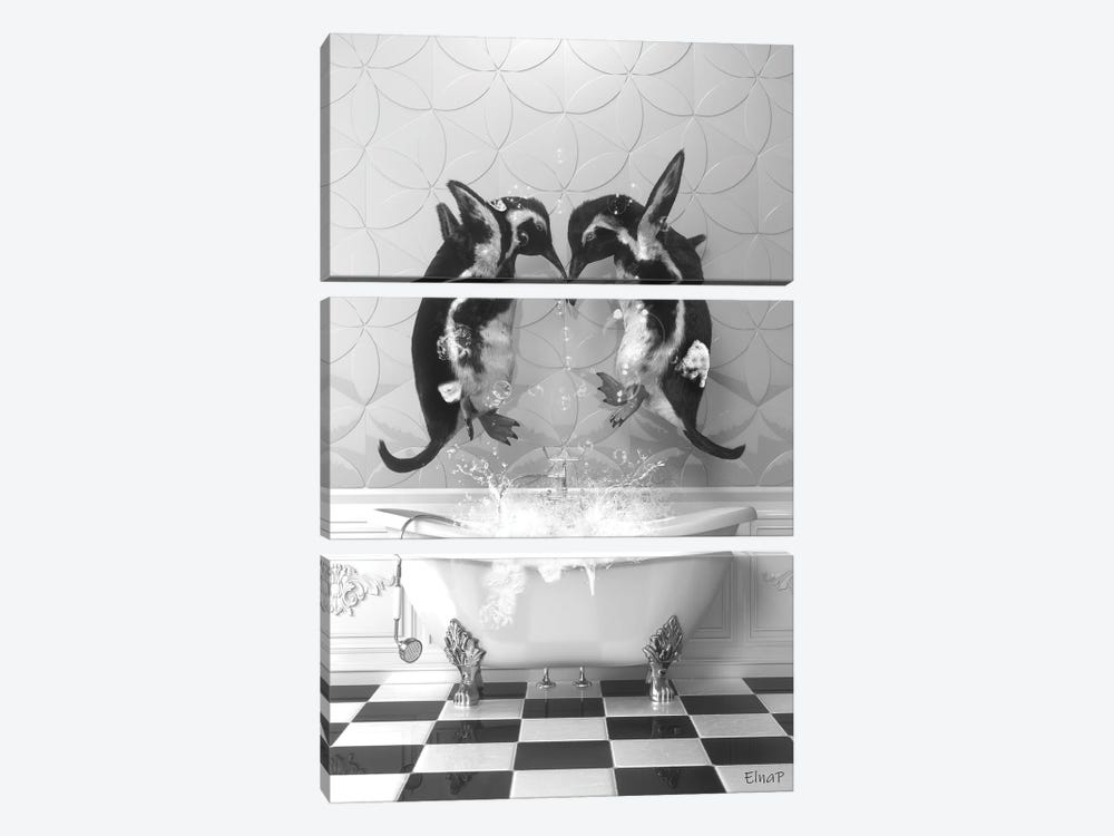 Penguins In The Bath by Jauffrey Philippe 3-piece Canvas Art