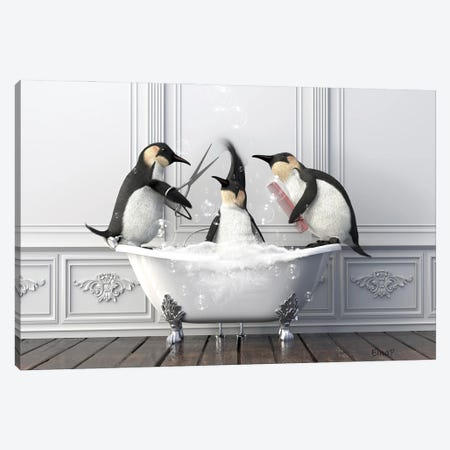 Penguins In The Bath Haircute Canvas Print #JFY32} by Jauffrey Philippe Canvas Art