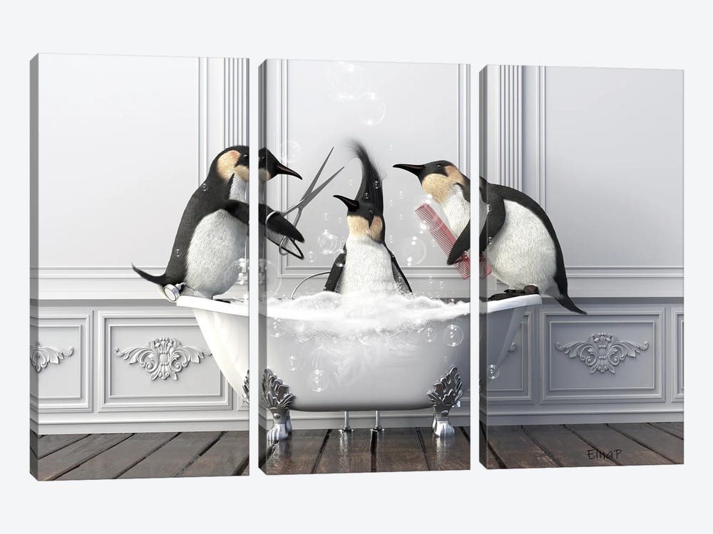 Penguins In The Bath Haircute by Jauffrey Philippe 3-piece Art Print