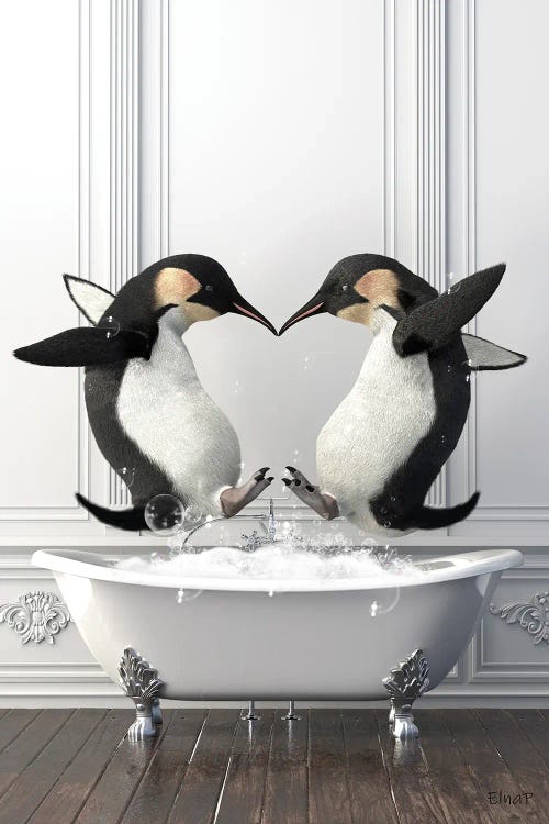 Penguins In The Bath Having Fun