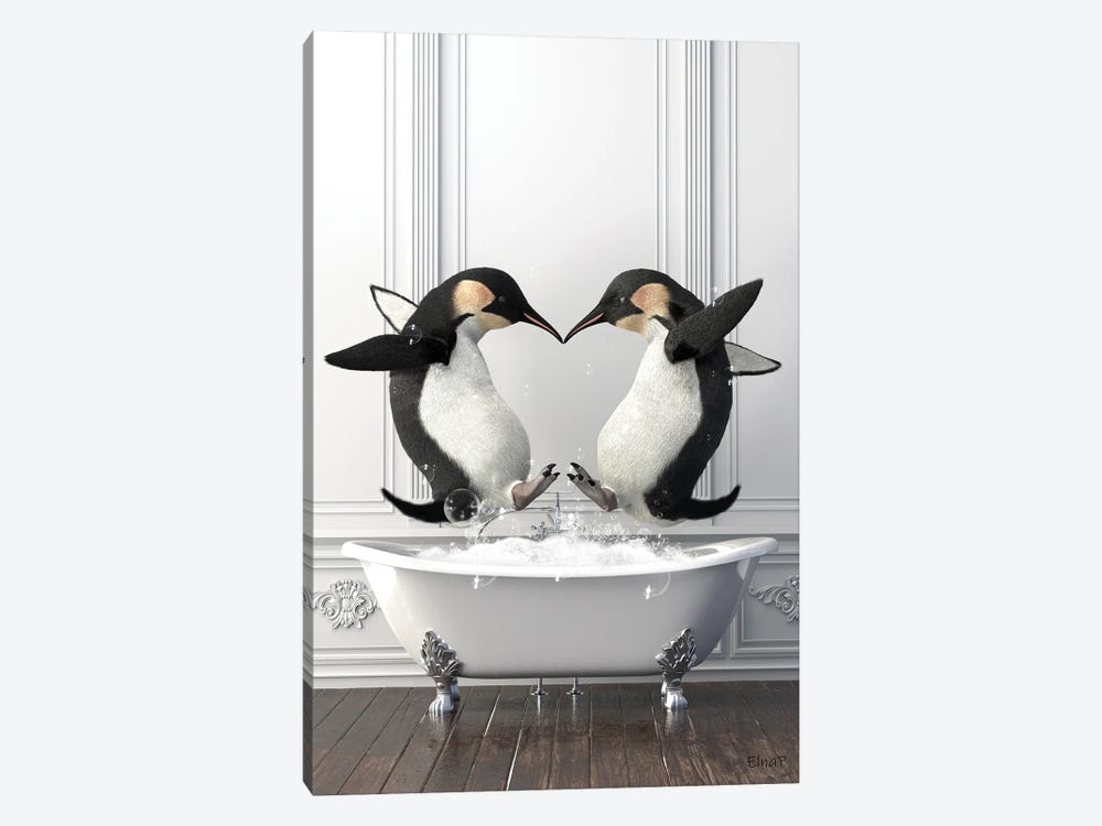Penguins In The Bath Having Fun by Jauffrey Philippe 1-piece Canvas Artwork