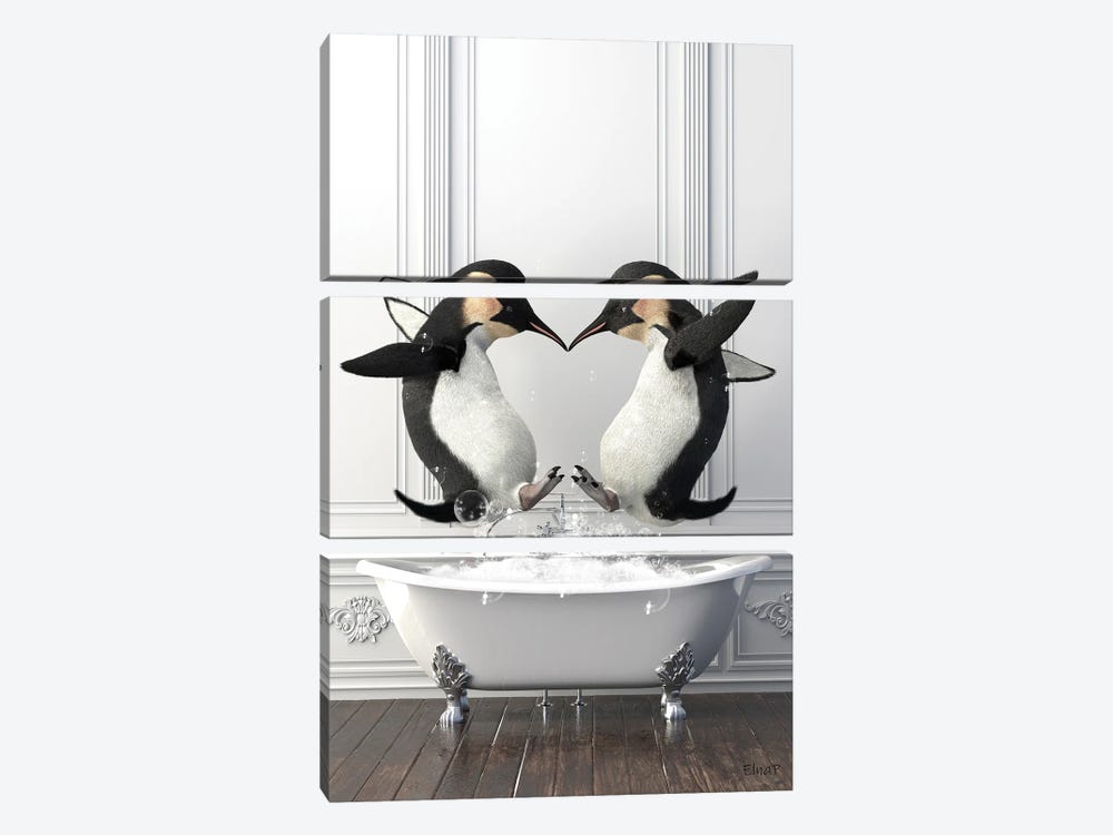 Penguins In The Bath Having Fun by Jauffrey Philippe 3-piece Canvas Art