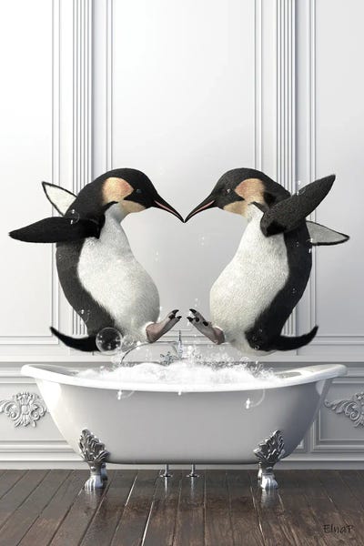 Penguins: Penguins In The Bath Having Fun by Jauffrey Philippe