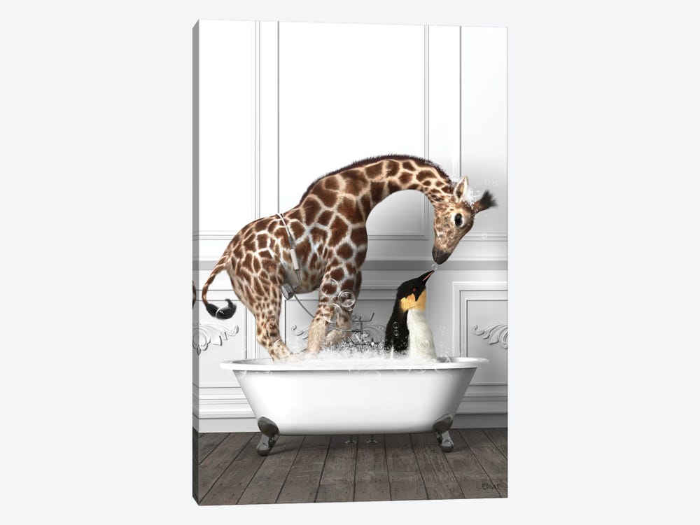 Penguins And Giraffe In The Bath Having Fun by Jauffrey Philippe 1-piece Art Print