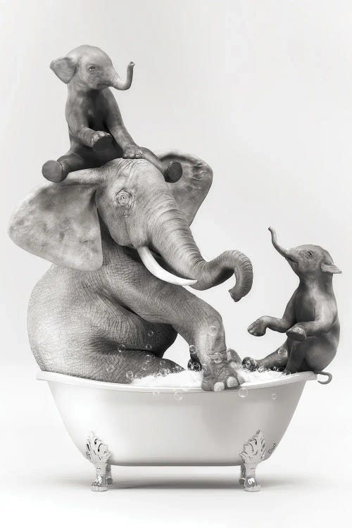 Elephant And Baby In The Bath Having Fun by Jauffrey Philippe wall art