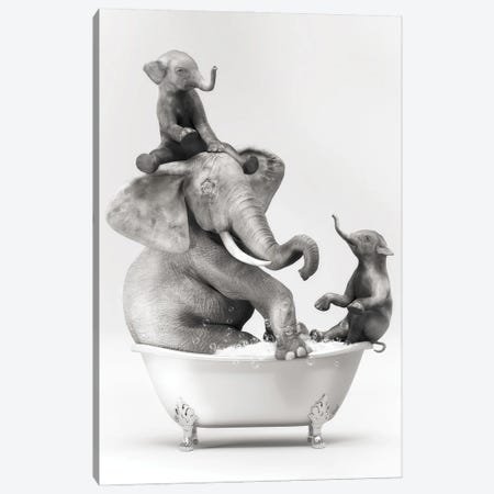 Elephant And Baby In The Bath Having Fun Canvas Print #JFY35} by Jauffrey Philippe Canvas Print