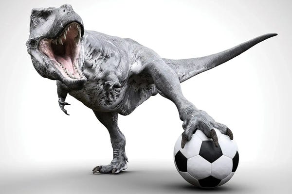 Prehistoric Animals: Tyranosaurus Playing Soccer by Jauffrey Philippe