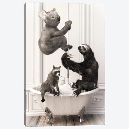 Sloth And Koala In The Bath Canvas Print #JFY37} by Jauffrey Philippe Art Print