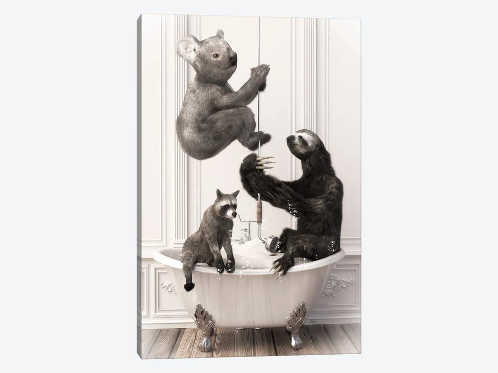 Sloth And Koala In The Bath by Jauffrey Philippe 1-piece Canvas Artwork