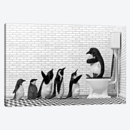 Penguin Family At The Toilet Canvas Print #JFY3} by Jauffrey Philippe Art Print