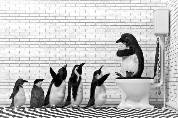 Penguins: Penguin Family At The Toilet by Jauffrey Philippe