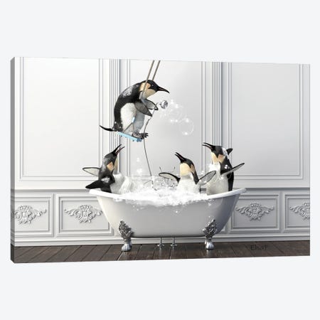 Penguin On The Swing Over The Bath Canvas Print #JFY41} by Jauffrey Philippe Canvas Print