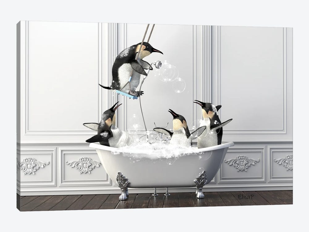 Penguin On The Swing Over The Bath by Jauffrey Philippe 1-piece Canvas Print